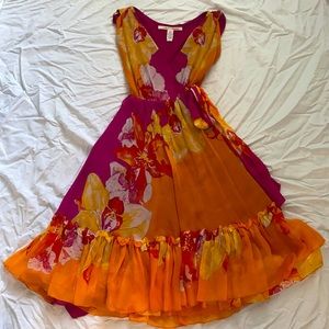 Diane von furstenburg silk magenta and orange floral dress